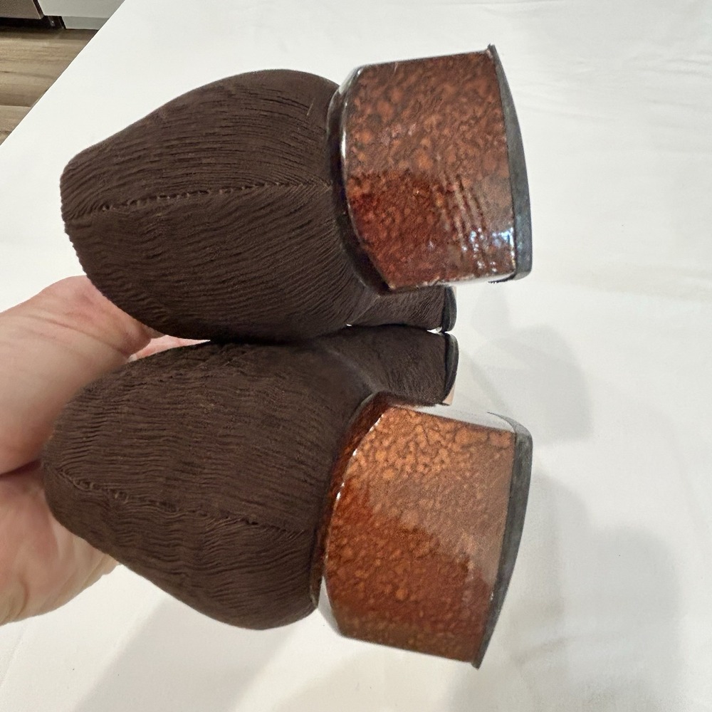 Vintage Timothy Hitsman Textured Gathered  Fabric Women's Sz 6.5 Shoe Pump Brown - Picture 3 of 9
